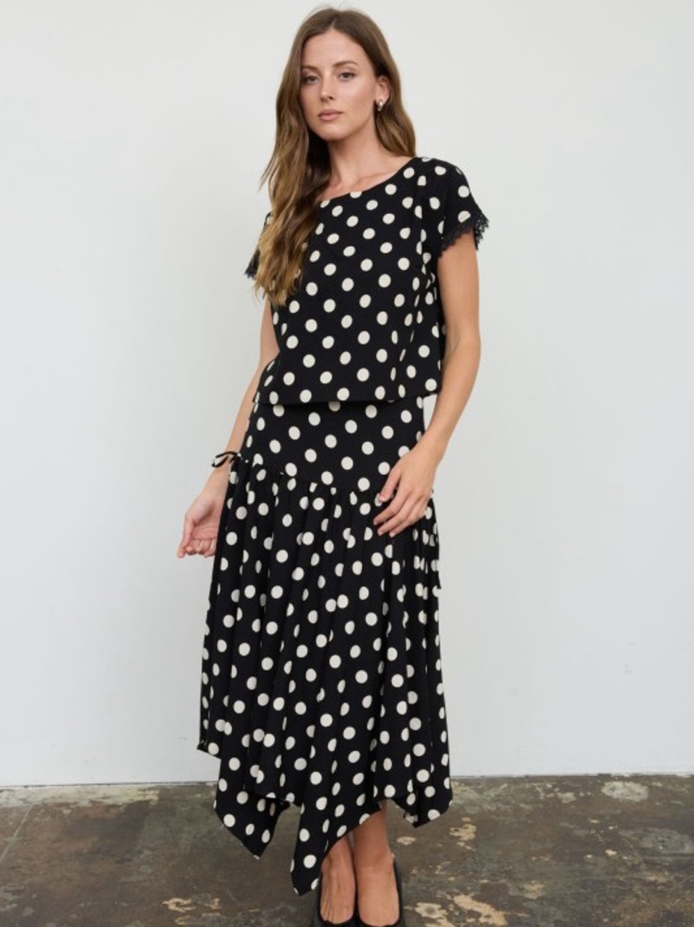 Black and White Polka Dot Top and Skirt Set